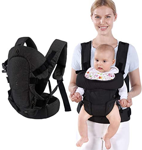 Baby Carrier Sling, Infants Soft Carriers for Newborn Toddlers Sling Wrap Front and Back, Ergonomic Design 4 in 1 Multi-Functional Breathable Adjustable Hug Strap for Babies-Black