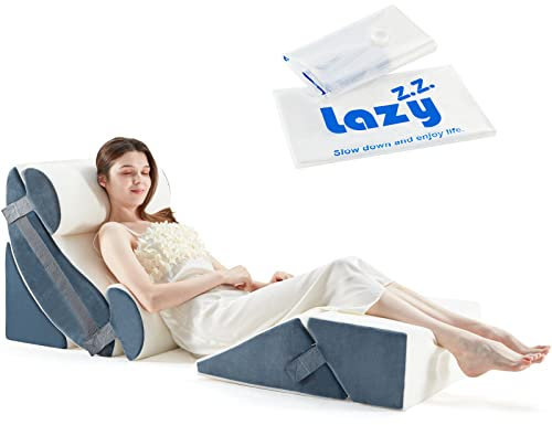 Lazyzizi Orthopädisches Bettkeilkissen-Set, Memory-Schaum-Keilkissen zum Schlafen, Knie-, Lenden- und Rückenschmerzen, verstellbares Bettkissen – Säurereflux, Anti-Schnarchen & GERD-Schlafen, Grau,