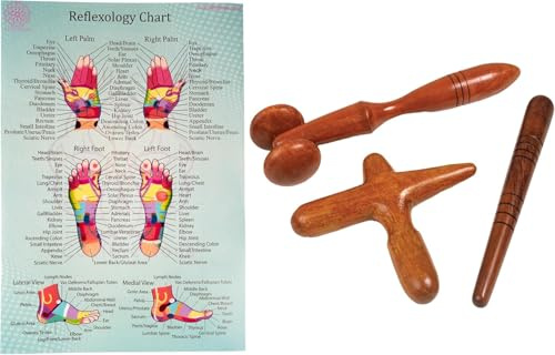 CCcollections Ensembles d'outils de Massage avec tableau pour professionnels, Massage des pieds et des mains, bâton en bois, réflexologie (Set F)