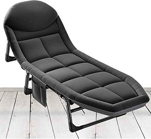 Liegestuhl Klappbar, Extra Große Gartenliege Sonnenliege Mit Kissen - Relaxliege Feldbett Für Senioren Und Kinder, Campingliege Perfekt Für Sauna Garten Und Freizeitaktivitäten (Color : Schwarz)