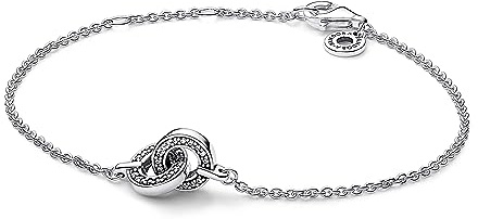 PANDORA Signature Bicolor Logo & Pavé-Gliederarmband aus Sterling Silber mit Zirkonia, Größe: 20cm, 592742C01-20