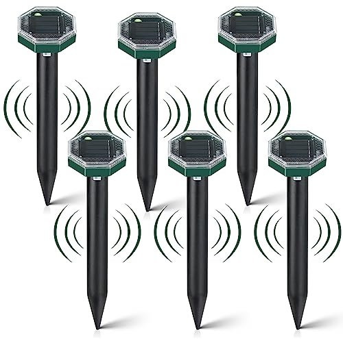 Flintronic 6 Stück Solar Maulwurfabwehr, Wasserdicht Solar Maulwurfbekämpfung, Ultrasonic Solar Maulwurfschreck, Mole Repellent mit IP65, Wühlmausschreck Maulwurf Vertreiber für Den Garten