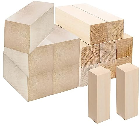 Madera Para Tallar 15 PCS Bloques de Madera para Tallar Madera para Tallar de Tilo Bloques de Madera Sin Terminar para Manualidades Principiantes Bricolajes Carpinterías 5PCS10*5*5+10PCS10*2.5*2.5cm