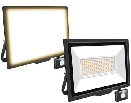 Willpower 2pcs Foco LED Exterior 150W Proyector LED con Detector de Movimiento Impermeable IP66 LuzLED Exterior 3500K Bianco Caldo Luz de Inundación Seguridad para Garaje Patio Jardín Terraza Parque