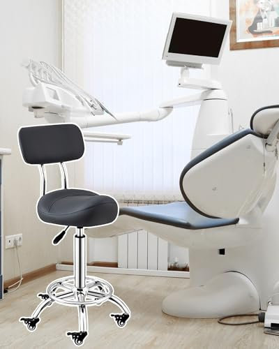 TUJOBA Sattelhocker Zahnarztklinik Rollender Ergonomischer Schwenkstuhl, PU Leder -Sattelposition Sitz mit Verriegelungsrädern, Einstellbarer Höhenhocker für Krankenhaus/Büro (Color : Black)