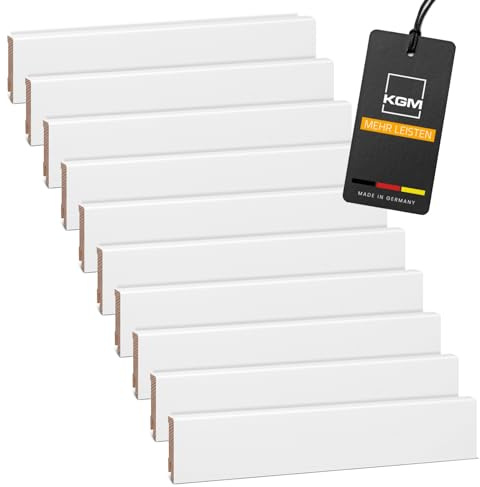 KGM Massivholz Sockelleiste Modern - Weiß - 2400 x 16 x 58 mm - 10 Stk. | RAL 9016, Kiefer lackiert, kratzfest, Fußbodenleiste, Kabelkanal, Wandabschluss, lösemittelfrei, für Laminat & Vinyl, 24m