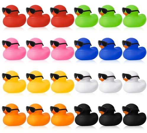 Halinuia Canard en Plastique 24 Pcs Canards en Caoutchouc avec Lunettes 8 Couleurs Jouet de Bain Canard Flotteur Canard de Bain Bébé Shower Fête d'anniversaire Fête