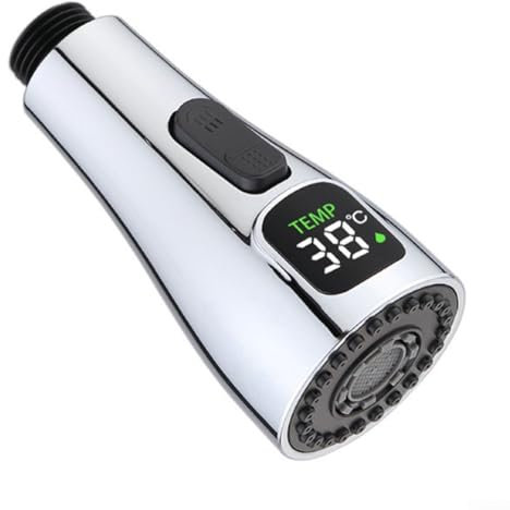 Soffione doccia di ricambio per rubinetto da cucina, doccetta estraibile con display a LED della temperatura, ugello per lavello da cucina per la maggior parte dei rubinetti (cromato)