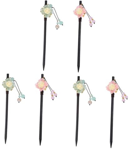 Housoutil 6stücke Antike Haarnadeln Aus Holz Chinesische Haarschmuck-sticks Für Elegante Hochsteckfrisuren Geeignet Für Dickes Und Lockiges Haar Blumenmuster Mit Quasten