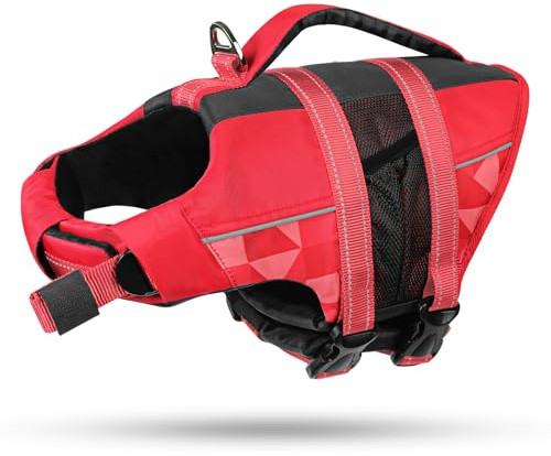 CITÉTOILE Chalecos Aalvavidas para Perros, Flotador Ajustable para Mascotas con Asa, Traje de Baño de Seguridad para el Agua para Navegar en la Piscina de la Playa, Rojo, S