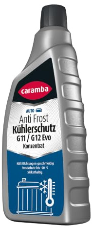Caramba Anti Frost Kühlerschutz Konzentrat G11/G12 Evo, Frostschutz bis -50 °C und Kühlflüssigkeit im Sommer, Korrosionsschutz, mit Silikat, 1 l