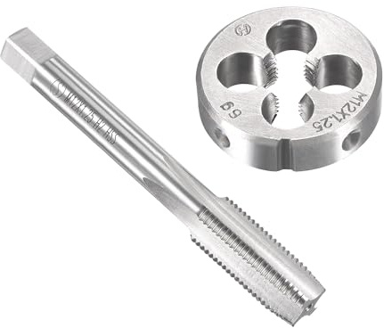 Unifizz Ensemble de tarauds et filières métriques M12 x 1,25 mm, tarauds à vis avec matrice de filetage ronde, kit de tarauds et filières pour réparation de filetage de vis d'écrou, boulons