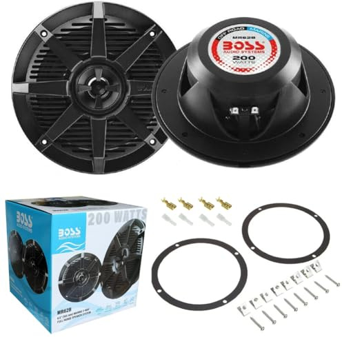 SET PER BOSS AUDIO SYSTEMS MR62B 2 altoparlanti marini diffusori neri 2 vie 6,5 16,5 cm 165 mm, 100 watt rms 200 watt max, impermeabili, mare piscina barca, a coppia + accessori di montaggio