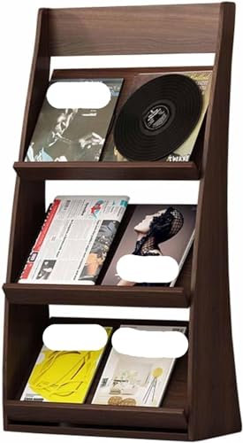 UIONBUN Bodenstehender Zeitschriftenständer mit 3 Ebenen, Retro-Bücherständer, Prospekt- und Literaturaufbewahrungsregal, Braun, Mehrzweck-Präsentationsständer