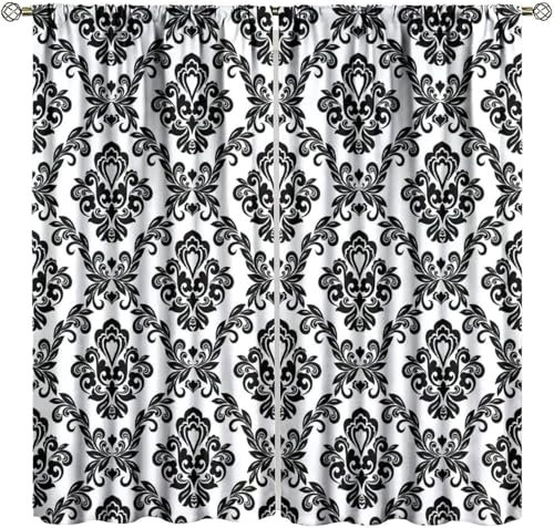 Vorhang Blickdicht Gardinen Mit Ösen - 2 Stücke 150 (B) X 166 (H) cm Verdunklungsvorhänge 3D Bunte Retro-Blumen Muster Thermovorhang Für Kinderzimmer Schlafzimmer Weihnachtsgardinen 9426352347807