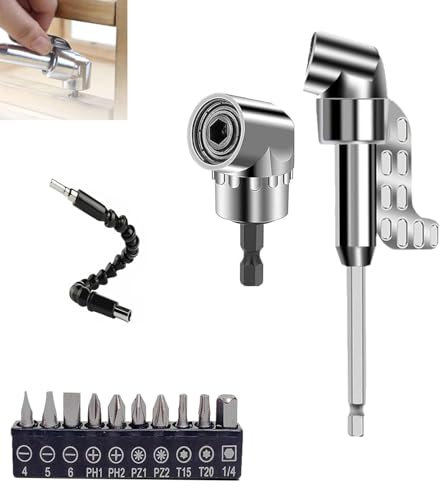 105 Degree Right Angle Drill Adapter Angle 105 Degree Right Angle Drive Drilling 1/4 Hex Shank Driver Angle Drill Attachment Right Angle Drill Attachment with Flexible Shaft
