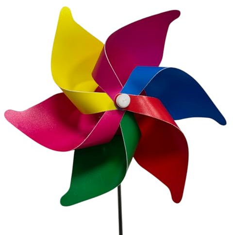 Generisch Molinillo de viento para jardín, 20 cm de diámetro, telescópico extensible en altura hasta 72 cm, molinillo de viento de metal, para niños, adultos, niños, colores arcoíris, resistente a la