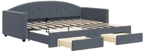 vidaXL Tagesbett, Sofabett Ausziehbar mit Schubladen, Gästebett Schlafsofa für Schlafzimmer Wohnzimmer, Sofa Ausziehbett, Dunkelgrau 90x190cm Samt
