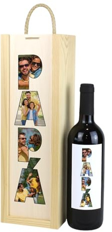 Botella de Vino Personalizada Papá con Fotos y Caja Regalo, Regalo Papá