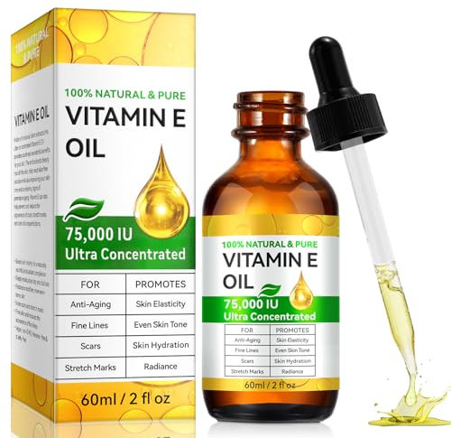 Huile de vitamine E bio, gouttes de vitamine E pour peau et cheveux 60 ml, anti-rides, anti-âge, réduction des rides et des cicatrices, huile pure de vitamine E pour la peau, les cicatrices, le visage