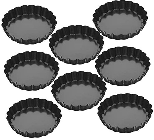 FUNOMOCYA 8pezzi Teglia Rotonda in Acciaio Al Carbonio Con Rimovibile Teglia Antiaderente Per Dolci Da Forno Per Crostate Torte e Cupcake Facile Da Pulire e Resistente Al Calore