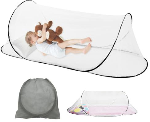 CLIUNT Moskitonetz Pop Up, 200 x 80 x 56 cm Faltbares Moskitonetz für Einzelbett, Faltbares Mosquito Netz, Geeignet für Zuhause und Camping, und Verhindert Wirksam Das EIN- und Austreten von Mücken