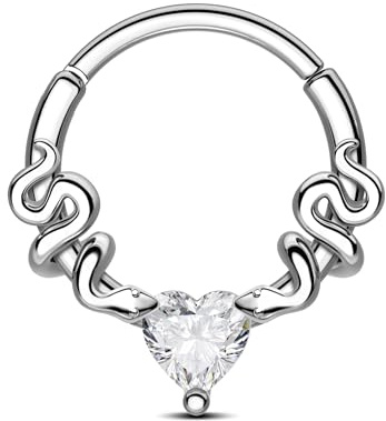 CM Crareesi Mania Schlange Septum Piercing Schmuck Silber Gold Septum Clicker Ringe 16G Daith Piercing Schmuck 316L Edelstahl Daith Helix Ohrringe mit Herz CZ 8mm/10mm