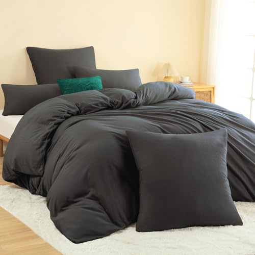 Nesture Winter Warme Thermo Fleece Bettwäsche 200x200, Kuschelig weich Bettwäsche Sets 3 teilig, 1 Bettbezug 200x200cm flauschig + 2 Kissenbezug 80x80 mit Reißverschluss, Anthrazit