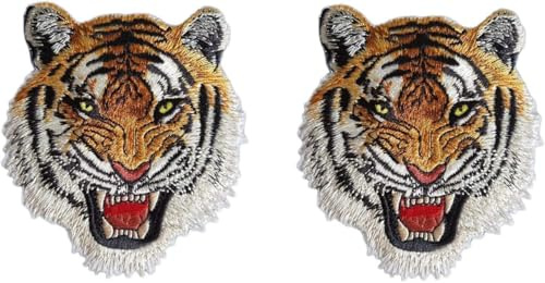 Tiger Aufnäher zum Aufbügeln, brüllender Tigerkopf, bestickt, für Hut, Kleidung, Taschen, Jeans