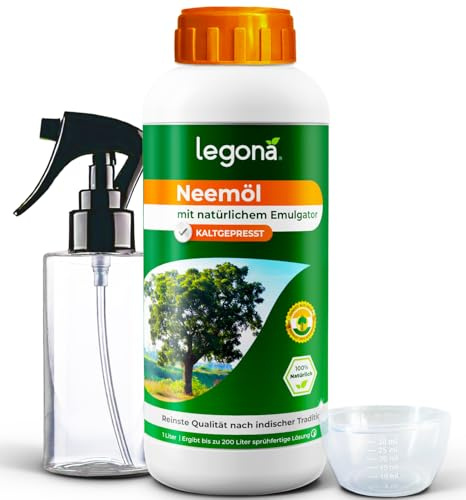 Legona Olio di neem con emulsionante - Olio di Neem 1 L di estratto di noce di lavaggio (20%) per la cura naturale delle piante, Neem Spray & Annaffiatoio per piante da giardino e da interno con