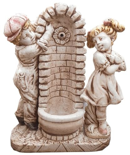 FORTUNATO Fontana Modello Bimbo Bimba in Cemento, Finitura Marrone Similcotto, Giardini, Ville e Terrazzi, 75x35x91 cm