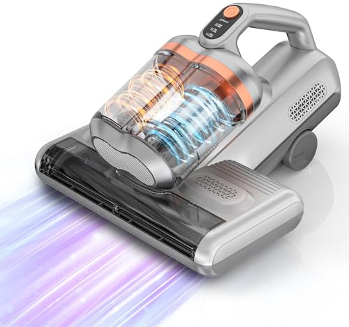 Milbensauger für Matratzen 16KPA Leistungsstark Matratzenreiniger mit UV-C-Licht, Hausstaubmilben Sensor, Ultraschall Funktion für Allergiker, Entfernt 99,9% Allergene von Betten Sofas Tierhaare