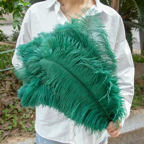 Lot de 10 grandes plumes d'autruche vert menthe pour loisirs créatifs, décoration de table (mariage, bijoux, etc.) - Vert foncé - 35-40 cm