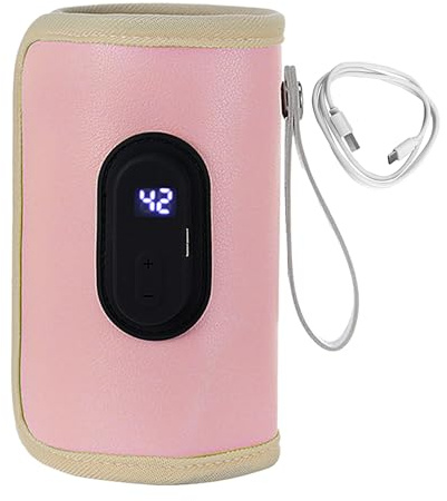 Calentador de botellas USB con pantalla digital, temperatura ajustable de 35 a 55 °C, cubierta térmica de terciopelo con lámina de aluminio de cuero, 20 x 10 cm, calentador de leche portátil tipo C de