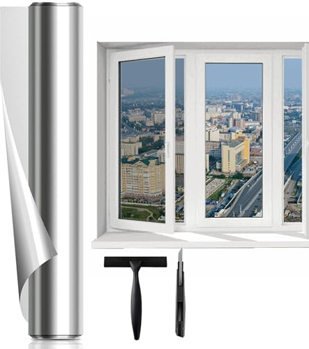 Film Fenetre Anti, 44.5X400 cm Regard Film, Miroir pour Fenetre, Film Occultant Fenêtre Autocollant Anti UV Anti Chaleur Protection Solaire Protección Privacidad Magasin Maison Bureau