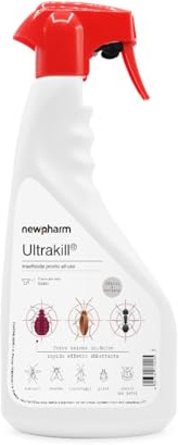 NEWPHARM ULTRAKILL | 750ml Insetticida Spray Pronto Uso contro Zanzare, Scarafaggi, Formiche, Cimici da Letto e Pulci - Rapido Effetto Abbattente e Snidante - Protezione fino a 4 Settimane