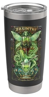 Absinthe Set with Glass, Spoon and Fountain Stainless Steel Insulated Tumbler