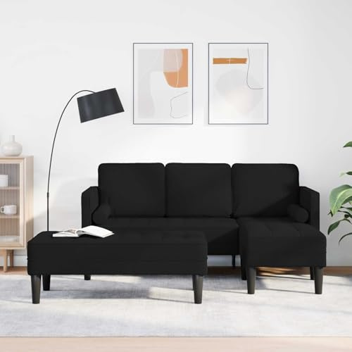 Faucqir hörnsoffa med kudde svart polyester träram modulär 5-sits lounge vardagsrum möbler