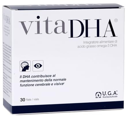 VitaDHA Líquid Omega 3 2000 mg (30 Ampollas con Sabor a Limón) - Omega3 EPA Y DHA para Niños y Adultos - Para la Salud de Retina y Cerebro