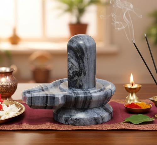 KLEO Marmor Stein Shiva Lingam Shiv Leng Idol Murti Statue (5.25 Grau)