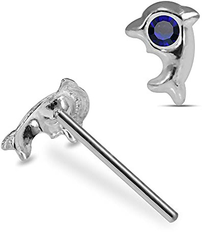 Delphin Crystal Stein Top 22 Gauge 925 Sterling Silber gerade Nase Stud Piercing