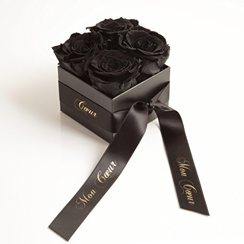 ROSEMARIE SCHULZ® Heidelberg Infinity Rosen - schwarze Rosenbox eckig mit schwarzen Rosen und Satinband (Schwarz)
