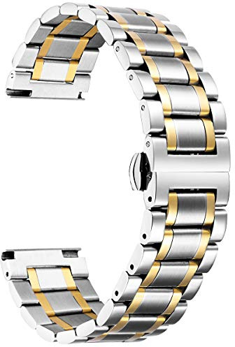 BINLUN klockarmband i rostfritt stål 12mm-24mm metallarmband ersättningsarmband män/kvinnor med rak och böjd ände 6 färger kompatibel med Samsung Galaxy Watch 6（Silver-guld，22mm）
