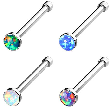 beyoutifulthings Nasen-Piercing Opal Nasen-Ring Nasen-Stecker Press Fit Stecker Chirurgenstahl Silber Multicolor Stab 0,8/6mm Stein 2,5mm