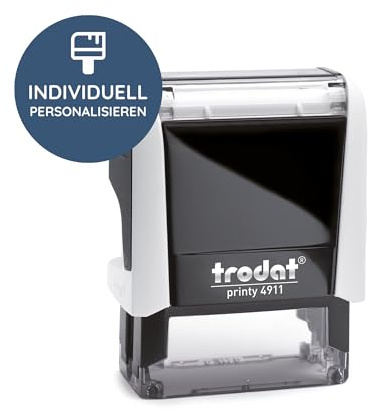 STEMPEL-FABRIK Trodat Printy 4911 Namensstempel 38x14 mm, 4 Zeilen, Weiss | der Trodat Standard-Selbstfärber mit Wunschtext – für Name & Kurzadresse, austauschbares Stempelkissen