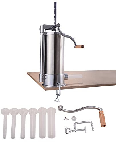 COSTWAY 5 kg Poussoir à Saucisses, Machine à Saucisse en Acier Inoxydable, Remplissage de Saucisse Inclus de 6 Tubes de Diamètre Différent