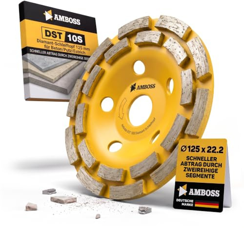 AMBOSS Diamant Schleiftopf - 125 x 22.2 mm | Für Beton, Putz, Estrich - Zweireihiger Universalschleifteller in Profi-Qualität