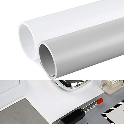 Selens Photography Backdrop PVC Food Background White Grey 50x100CM Vinyl 2PCS Photo Studio Waterproof Kit for Product Props Flat Lay Cosmetic Jewelry Video Shooting | 2 Pcs Photo Studio Waterproof Kit, for Product Props Flat Lay Cosmetic Jewelry Video Shooting
