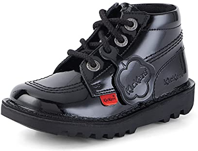 Kickers Kick Hi Zip Patent Infants Black Boots-UK 10 Infant/EU 28