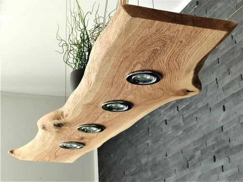 FRIESENLICHT TESSA LED Hängelampe Esstisch Pendelleuchte Holz Rustikal mit Baumkante Dimmbar Pendellampe Hängeleuchte mit Baumkante Esstischlampe Wildeiche (100 cm/3 Spots)